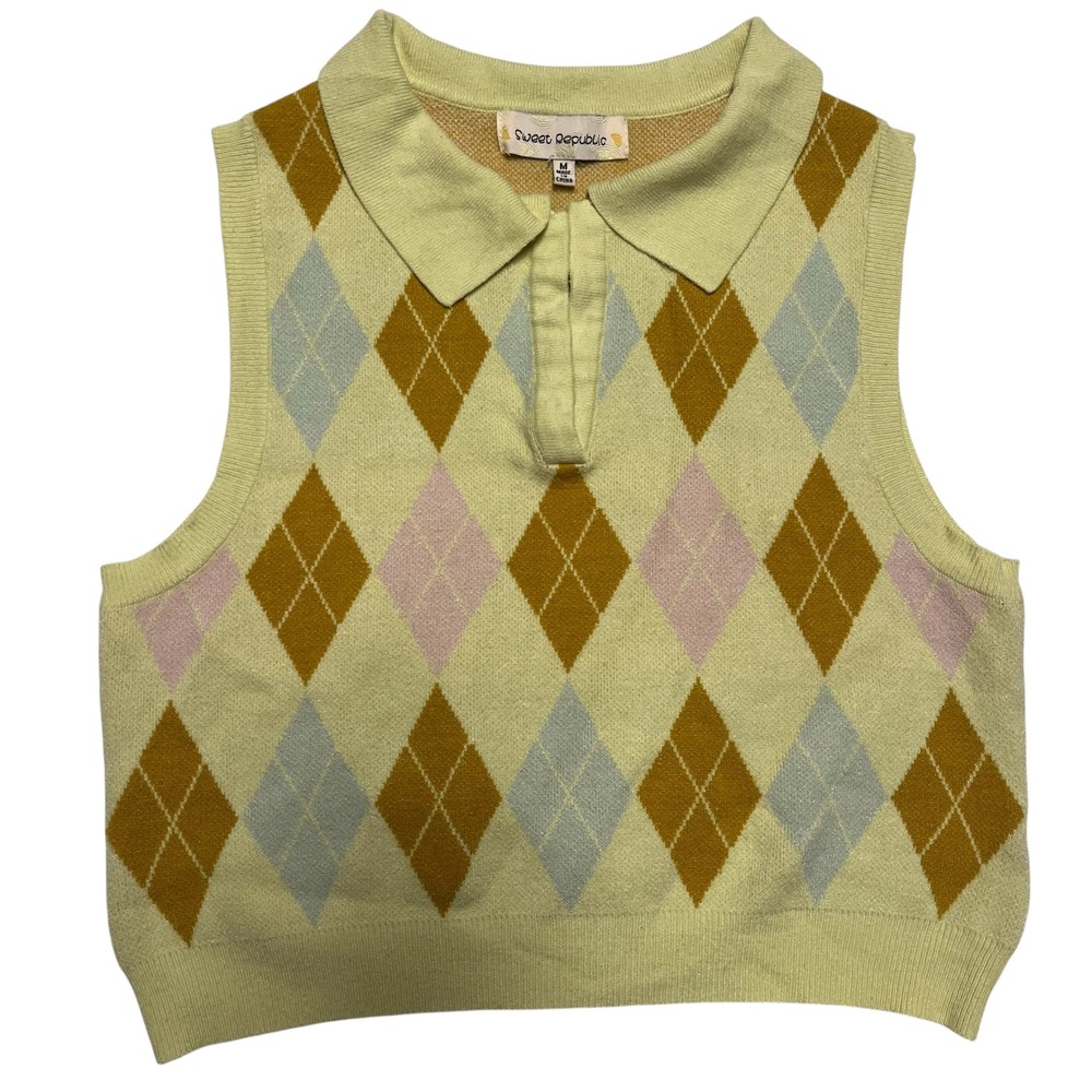 Sweet‎ Republic Argyle Crop Sweater Vest Size Medium